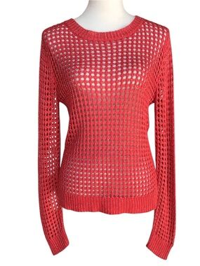 Aqua Coral Orange Pullover Long Sleeve Sweater